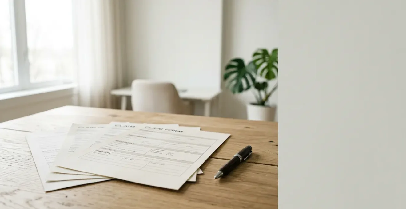 Document de contrat d'assurance et formulaire de déclaration de sinistre sur un bureau avec stylo