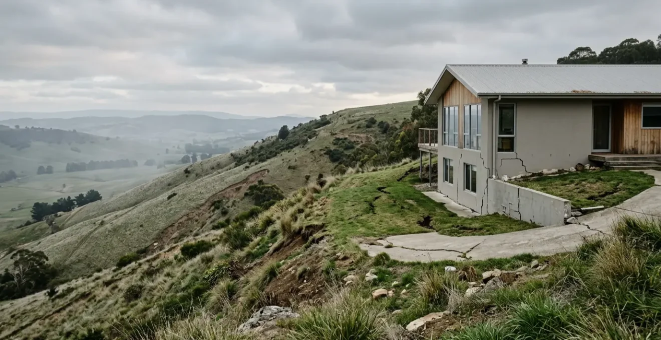 Maison résidentielle en situation de risque sur terrain instable avec talus