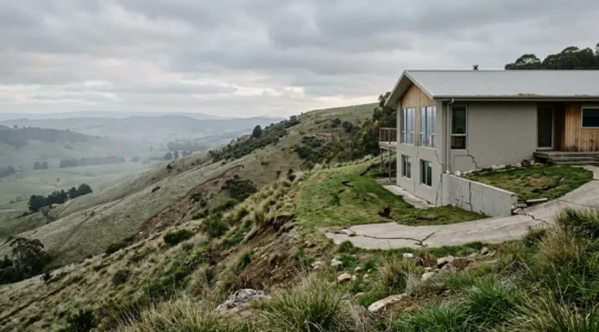 Maison résidentielle en situation de risque sur terrain instable avec talus