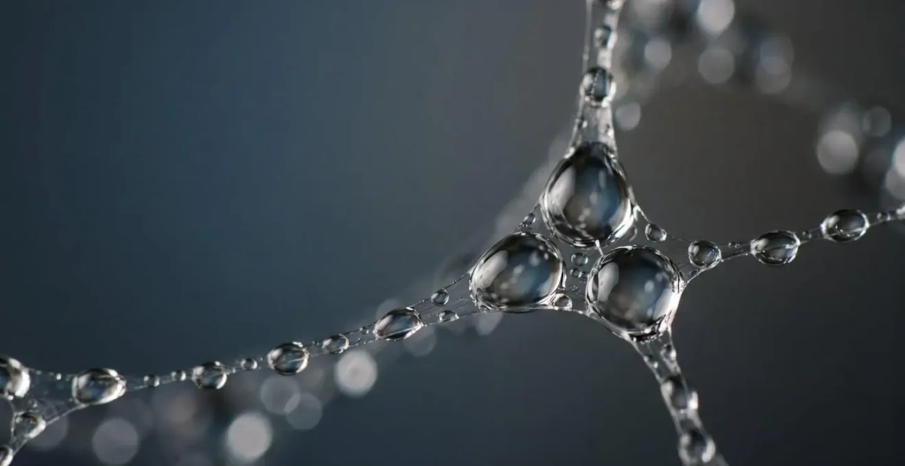Vue macro de gouttes d'eau sur surface reflétant la fragilité de l'écosystème économique local