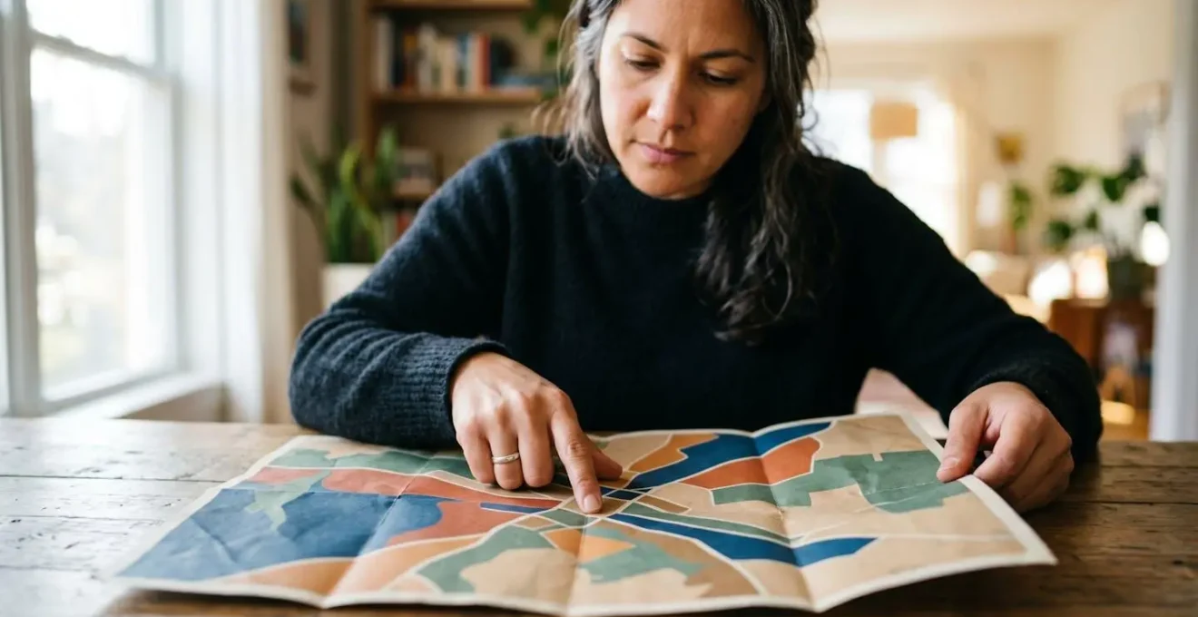 Personne consultant une carte administrative de zonage des risques d'inondation avec zones de couleurs