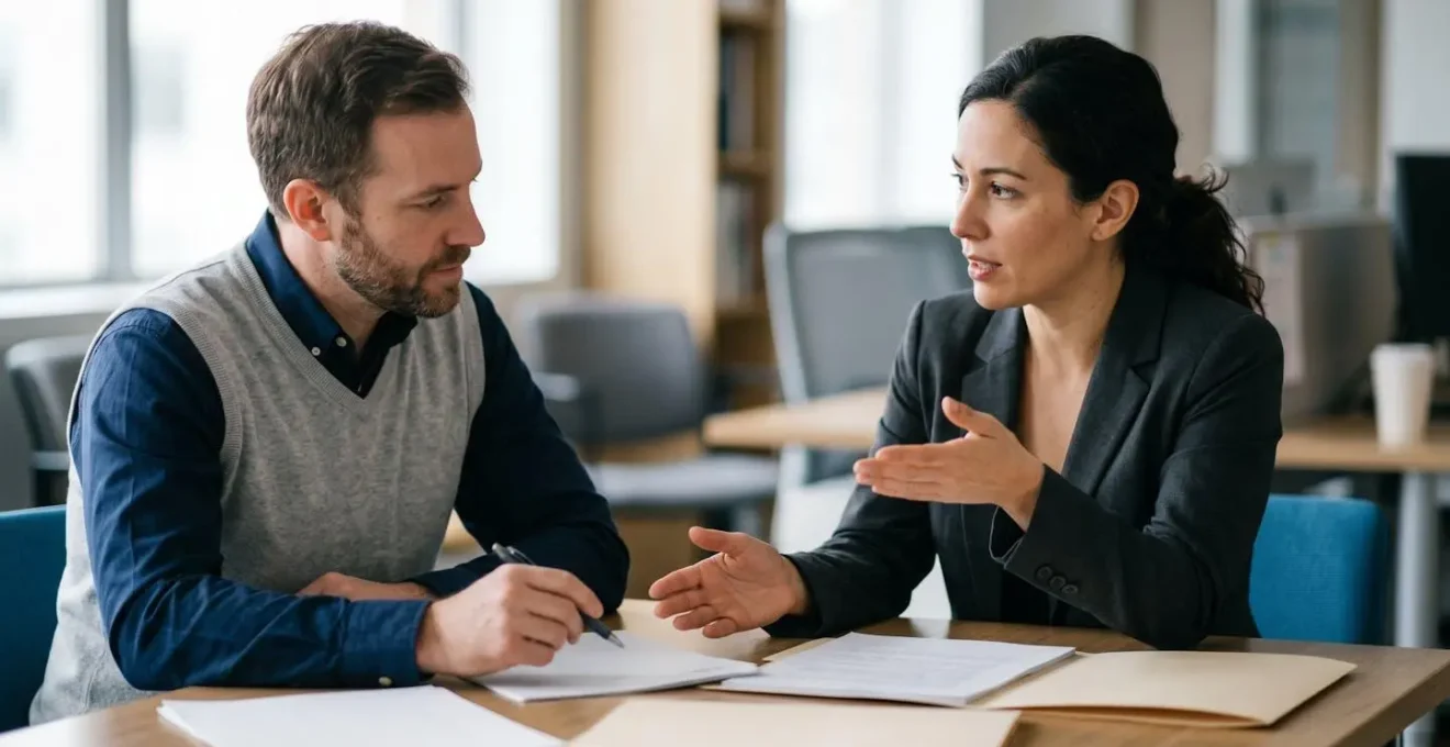 Professionnels lors d'une réunion d'expertise technique contradictoire
