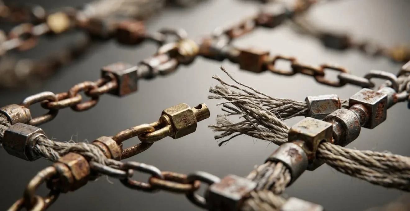 Vue macro sur des éléments interconnectés symbolisant la chaîne d'approvisionnement et ses points de vulnérabilité